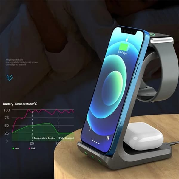 Tech-Protect 3-in-1 Trådlös laddare iPhone, Apple Watch, AirPods A8 - Svart