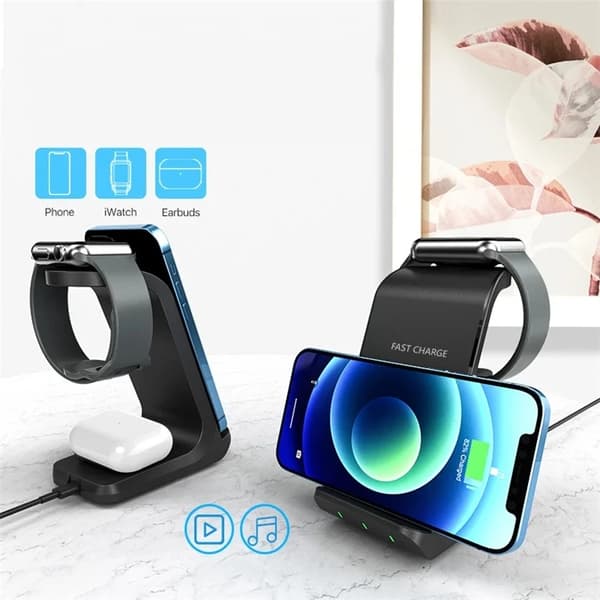 Tech-Protect 3-in-1 Trådlös laddare iPhone, Apple Watch, AirPods A8 - Svart
