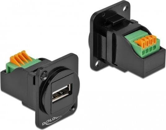 Delock D-Type Module USB 2.0 Type-A female to terminal block - Modulkontaktplatta med insnäppsfästen - kan monteras på panel - USB 2.0 Type A - svart