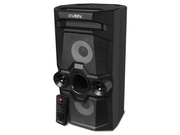 SVEN PS-655 2x25W; LED ekranas; TWS; FM radio; AUX; USB/SD-card support;Lighting; Microphone input (karaoke); Remote Control; Built-in equalizer