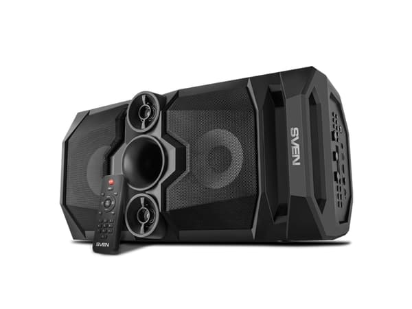 SVEN PS-655 2x25W; LED ekranas; TWS; FM radio; AUX; USB/SD-card support;Lighting; Microphone input (karaoke); Remote Control; Built-in equalizer