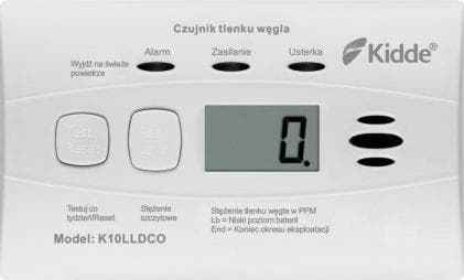 Karbonmonoksid og karbonmonoksiddetektor LCD K10LLDCO Kidde