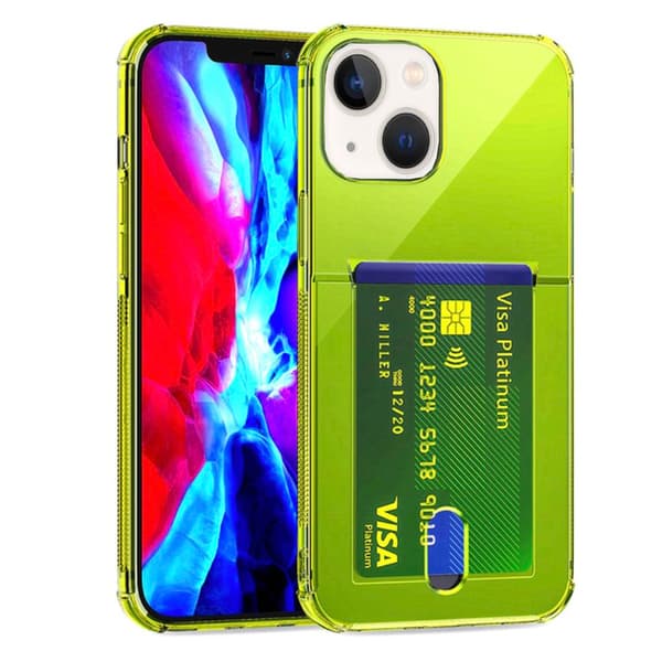 iPhone 13 Mini - Kraftfullt Floveme Skal med Korthållare Fluorescerande Gul Fluorescerande Gul