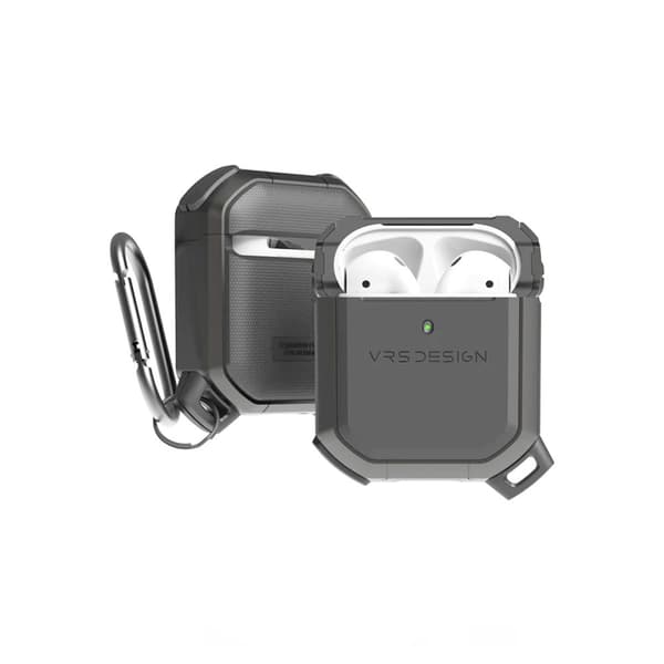 Stöttåligt Skal AirPods 1/2 med Karbinhake  - Grå