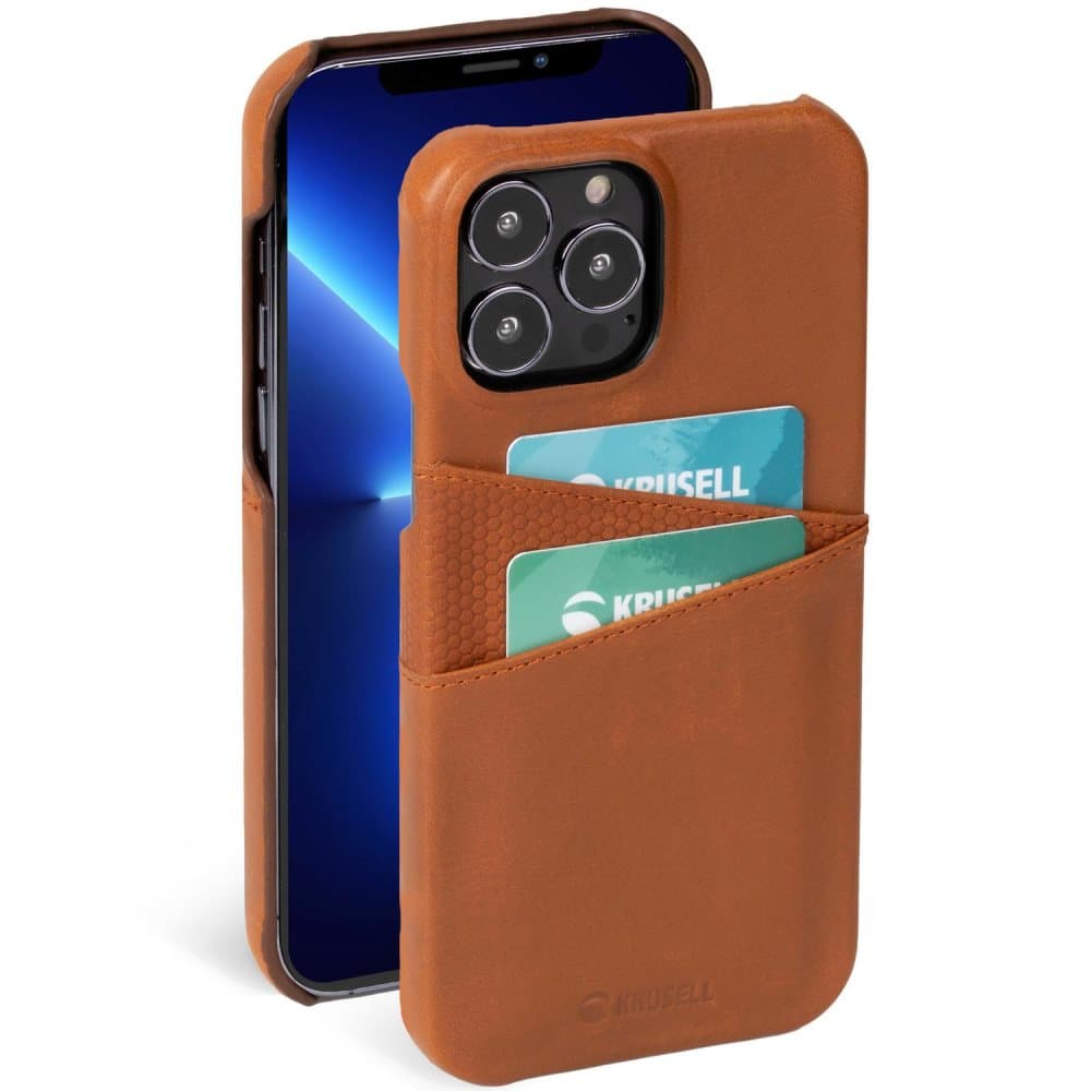 KRUSELL Leather CardCover iPhone 13 Pro Max Cognac
