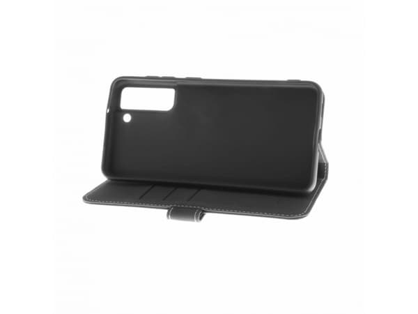 Insmat Exclusive - Lommebok for mobiltelefon - ekte skinn, termoplast-polyuretan (TPU), kartong+papir+aluminiumsfolie, bomullssting - svart - for Sam
