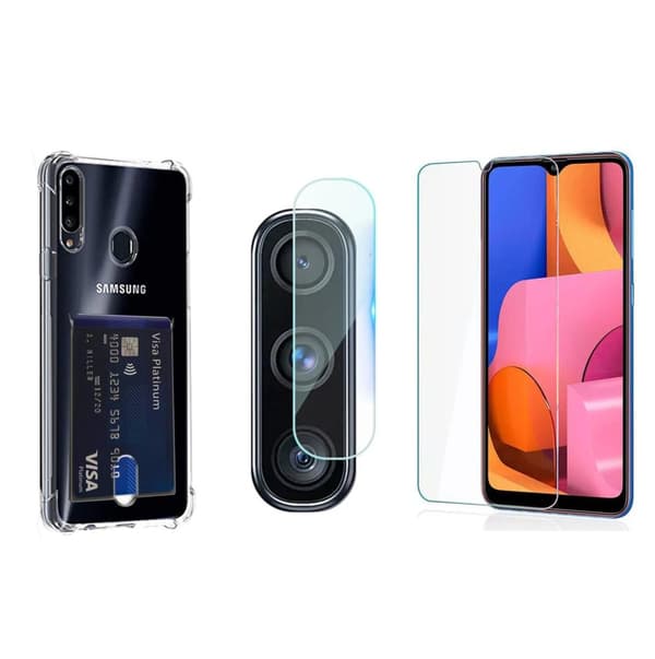 1 Set Skal + Skärmskydd + Kameralinsskydd Samsung Galaxy A20s