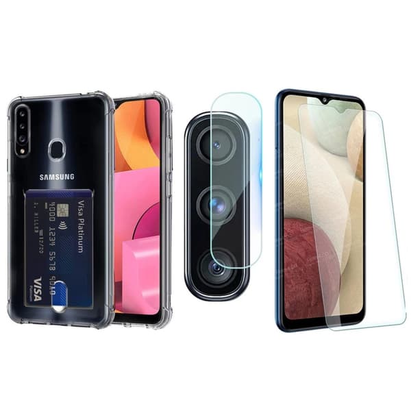1 Set Samsung Galaxy A20s Skal + Skärmskydd + Kameralinsskydd