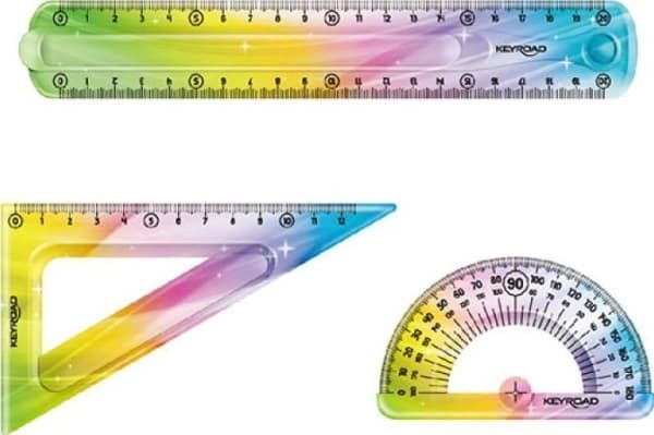 PBS Connect geometrisk fleksibel Keyroad Rainbow Deco linjal 20cm, sett firkantet 18cm gradskive 10cm p24