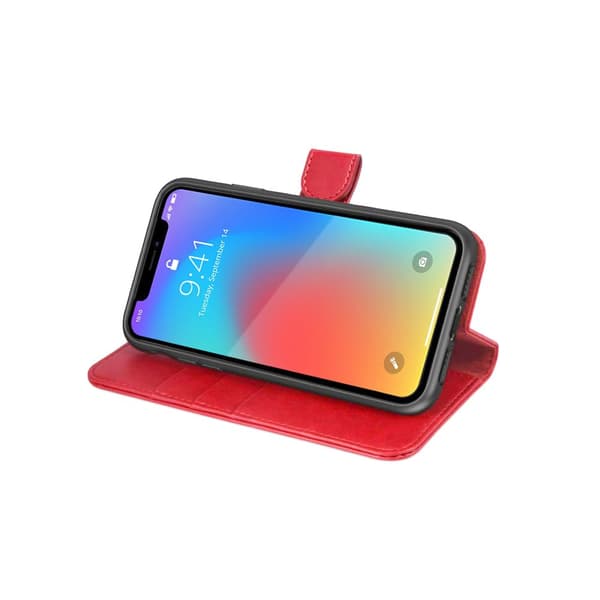 iPhone X/XS Plånboksfodral Läder med Stativ - Röd