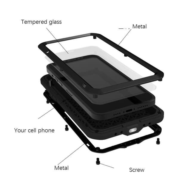iPhone 13 LOVE MEI Kraftig stødsikker etui metal+silikone+hærdet glas