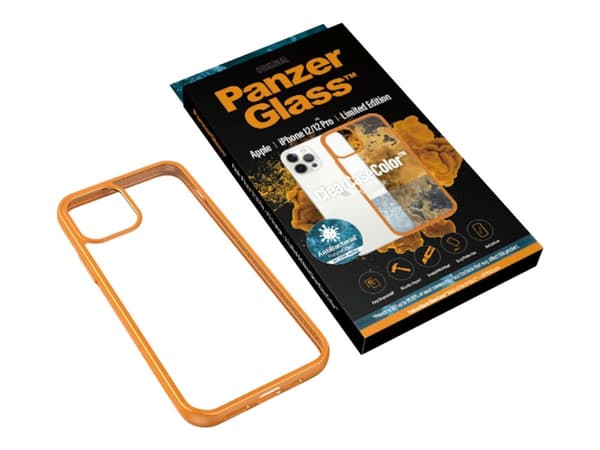 PanzerGlass ClearCase - Limited Edition Orange - baksidesskydd för mobiltelefon - härdat glas, plastram - orange, klar - för Apple iPhone 12, 12 Pro