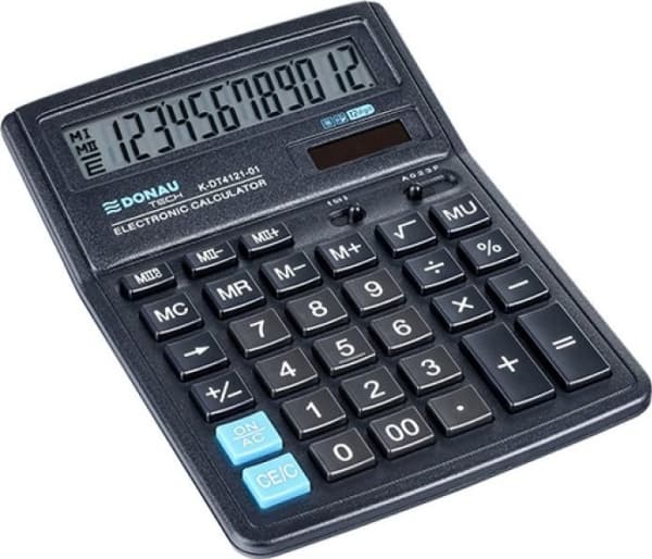 Donau TECH Toimistolaskin DONAU TECH, 12-numeroinen näyttö, mitat 199x153x31 mm, musta