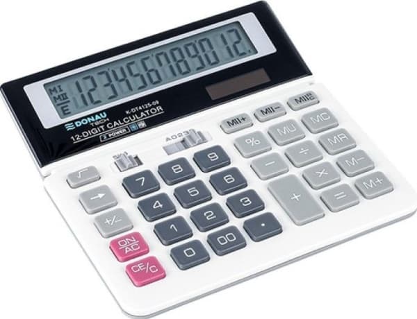 Donau-kalkulator DONAU TECH kontorkalkulator, 12-sifret. display, dimensjoner 156x152x28 mm, hvit