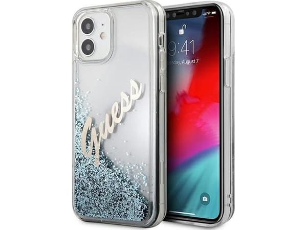 Gjett GUHCP12SGLVSBL iPhone 12 mini 5,4 tommer blå/blå hardveske Glitter Vintage Script