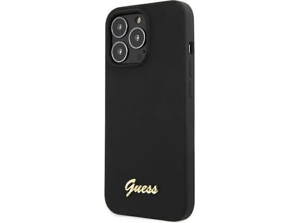 Guess GUHMP13LLSLMGBK iPhone 13 Pro / 13 6,1" svart/svart hardt deksel Silikonskrift Gulllogo MagSafe