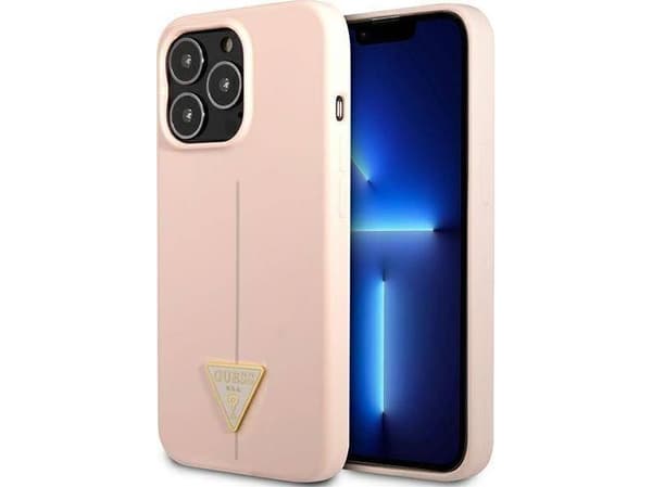 Guess GUHCP13LSLTGP iPhone 13 Pro / 13 6,1 tuuman säännöllinen / vaaleanpunainen kova kotelo, silikoni kolmio