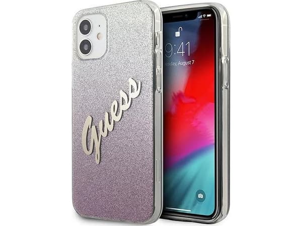 Guess GUHCP12SPCUGLSPI iPhone 12 mini 5.4 vaaleanpunainen/vaaleanpunainen Glitter Gradient Script kotelo
