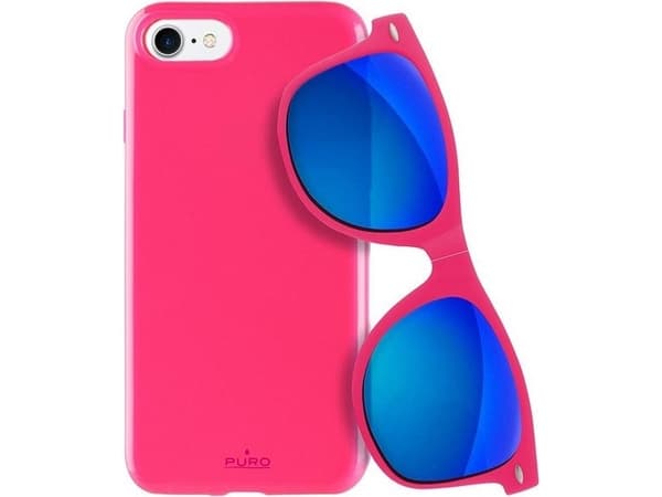 PURO Sunny Kit - Takakuori matkapuhelimelle - termoplastinen polyuretaani (TPU) - vaaleanpunainen - taittuvat aurinkolasit - Apple iPhone 7:lle