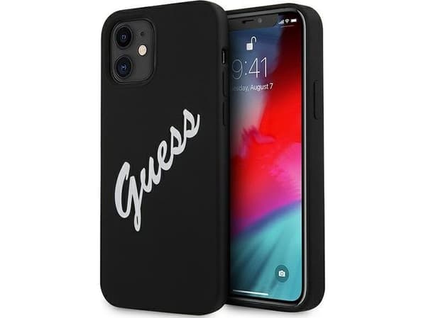 Kotelo Guess GUHCP12SLSVSBW iPhone 12 mini 5.4 musta ja valkoinen kova kuori silikoni Vintage