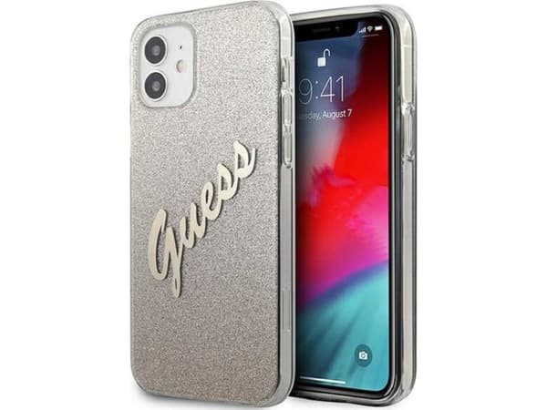 Gjett GUHCP12SPCUGLSGO iPhone 12 mini 5.4 gull/gull hardt deksel Glitter Gradient Script
