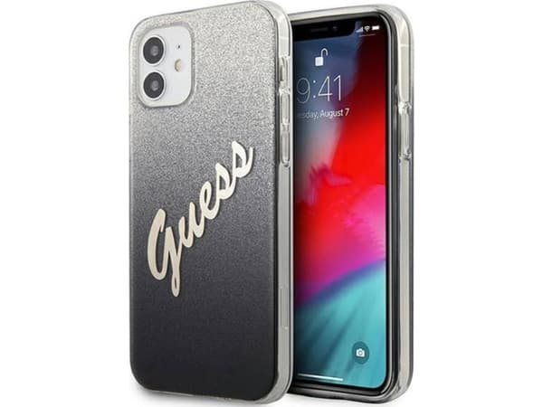 Deksel Guess GUHCP12SPCUGLSBK iPhone 12 mini 5,4" Svart/svart Solid Glitter Gradient Script