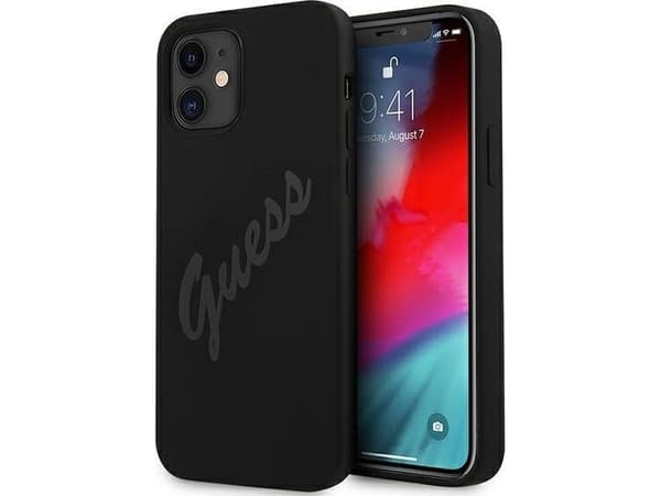 Guess GUHCP12SLSVSBK iPhone 12 mini 5.4" musta/musta kova kotelo Script Vintage