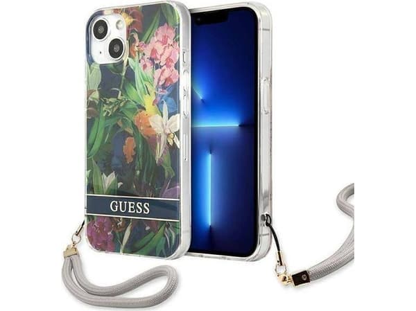 Apple iPhone 13 Guess dėklas Flower Strap (GUHCP13MHFLSB) mėlynos spalvos