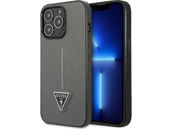 Guess GUHCP13LPSATLG iPhone 13 Pro / 13 6.1" hopea/hopea kovakotelo SaffianoTriangle logo