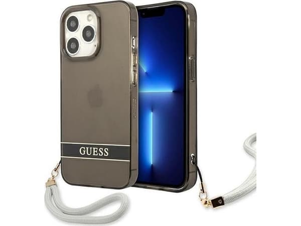 Originalt frontpaneldeksel GUESS GUHCP13LHTGSSK for iPhone 13 PRO (gjennomsiktig / svart)