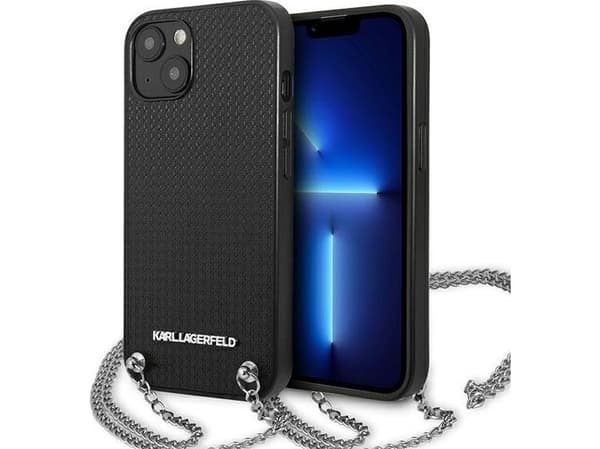 Apple iPhone 13 Mini Karl Lagerfeld dėklas odinis Textured And Chain (KLHCP13SPMK) juodos spalvos