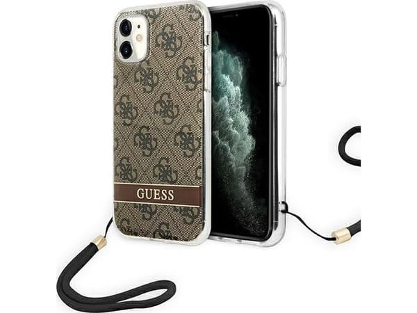 Apple iPhone 11 Guess dėklas 4G Print Strap (GUOHCN61H4STW) rudos spalvos