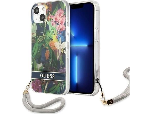 Guess GUHCP13SHFLSB iPhone 13 mini 5,4" blue hardcase Flower Strap
