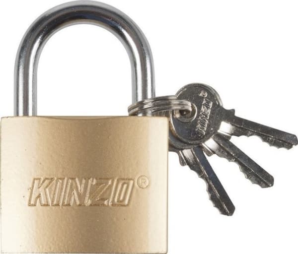 Kinzo - 50 mm messinkinen riippulukko, jossa 3 avainta