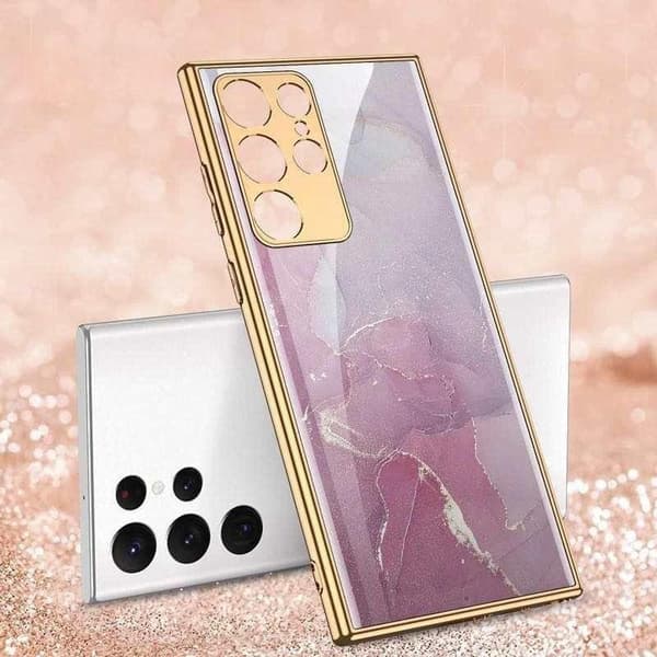 Luxury Samsung S22, Plus & Ultra case pink marble pattern gold