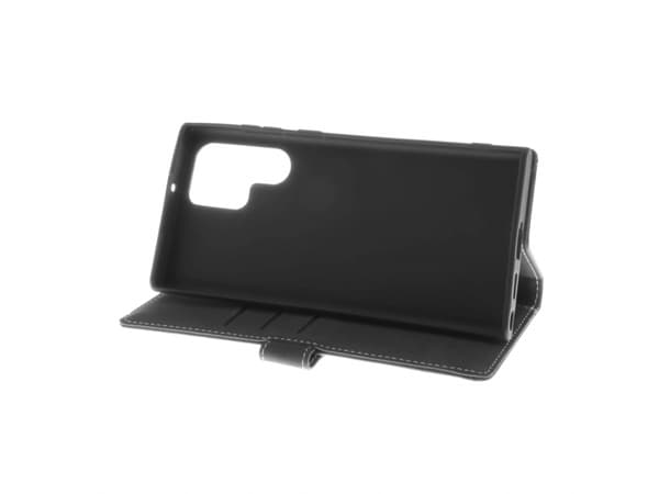 Insmat Exclusive - Lommebok for mobiltelefon - ekte skinn, termoplast-polyuretan (TPU) - svart - for Samsung Galaxy S22 Ultra
