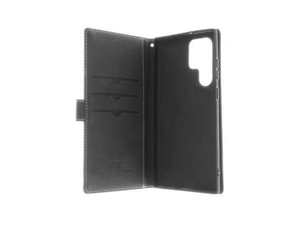 Insmat Exclusive - Lommebok for mobiltelefon - ekte skinn, termoplast-polyuretan (TPU) - svart - for Samsung Galaxy S22 Ultra