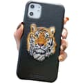 Miniatyrbilde 2 av 4: iPhone 13, Pro & Max black embroidered case with tiger vegan leather