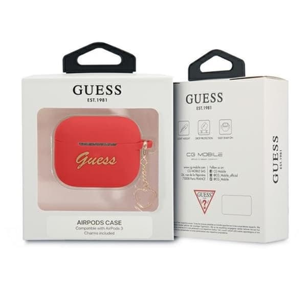 Guess AirPods 3 Skal Silicone Charm Heart - Röd