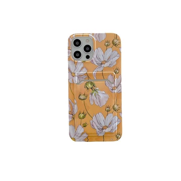 iPhone 13, Pro & Max pung kortholder gule hvide blomster 13 Pro