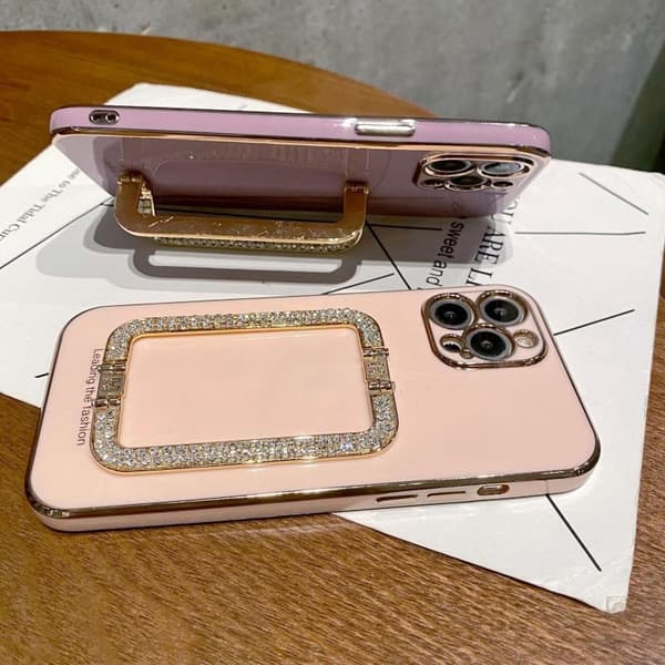 iPhone 13 Pro case handle with strass diamonds stand black white pink