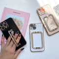 Miniatyrbilde 8 av 9: iPhone 13 Pro case handle with strass diamonds stand black white pink