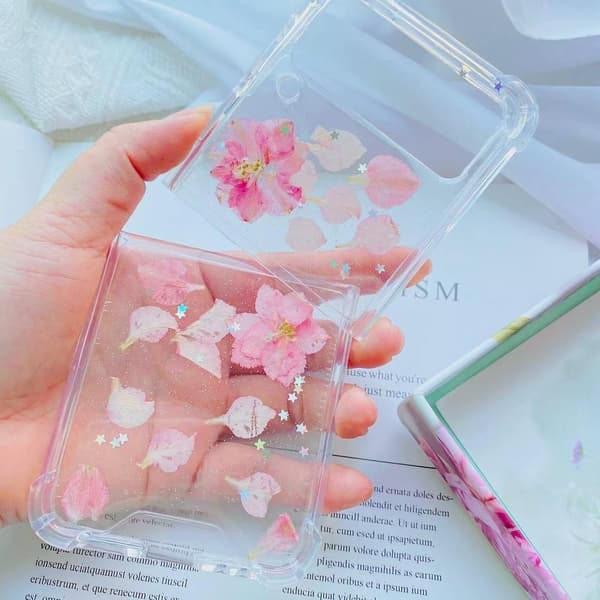 Samsung Galaxy Z FLIP 3 - gennemsigtig skal med tørrede blomster Pink flower
