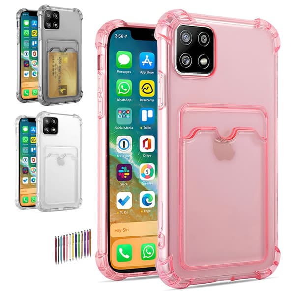 Samsung Galaxy A22 5G - Card Cover / Beskyttelse Transparent Pink
