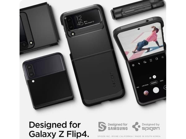 Spigen Tough Armor - Baksidesskydd för mobiltelefon - polykarbonat, termoplastisk polyuretan (TPU) - svart - för Samsung Galaxy Z Flip4