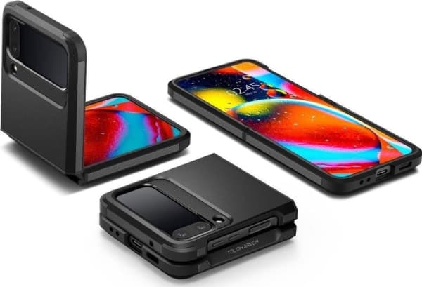 Spigen Tough Armor - Baksidesskydd för mobiltelefon - polykarbonat, termoplastisk polyuretan (TPU) - svart - för Samsung Galaxy Z Flip4