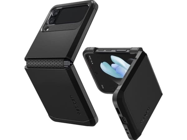 Spigen Tough Armor - Baksidesskydd för mobiltelefon - polykarbonat, termoplastisk polyuretan (TPU) - svart - för Samsung Galaxy Z Flip4