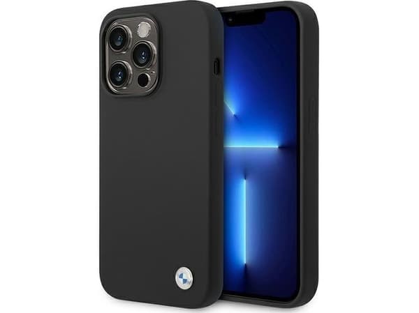 Kotelo BMW BMHCP14XSILBK iPhone 14 Pro Max 6,7" musta/musta silikoni metalli logo