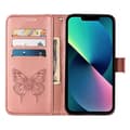 Miniatyrbild 4 av 9: iPhone 14 Plus Plånboksfodral Butterfly Flower Imprinted - Rosa Guld