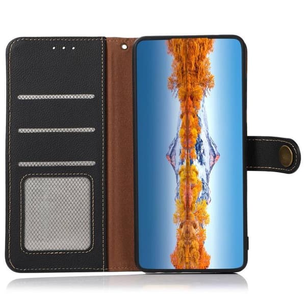 KHAZNEH iPhone 14 Plånboksfodral RFID Äkta Läder - Svart